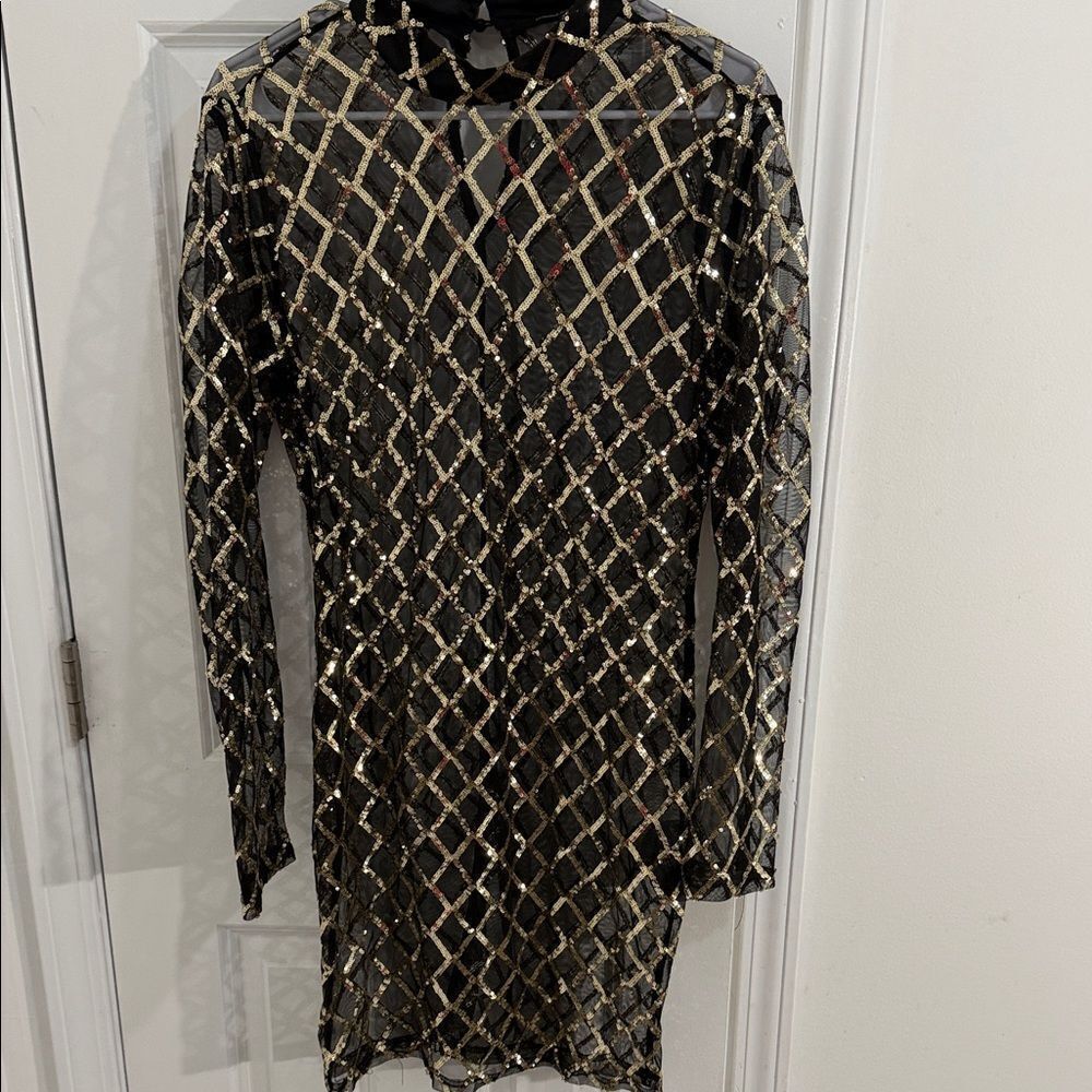 Iris Black and Gold Sequin Mesh Fabric Size XL